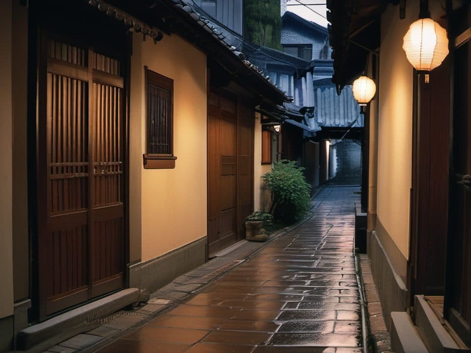 雨の夜の路地