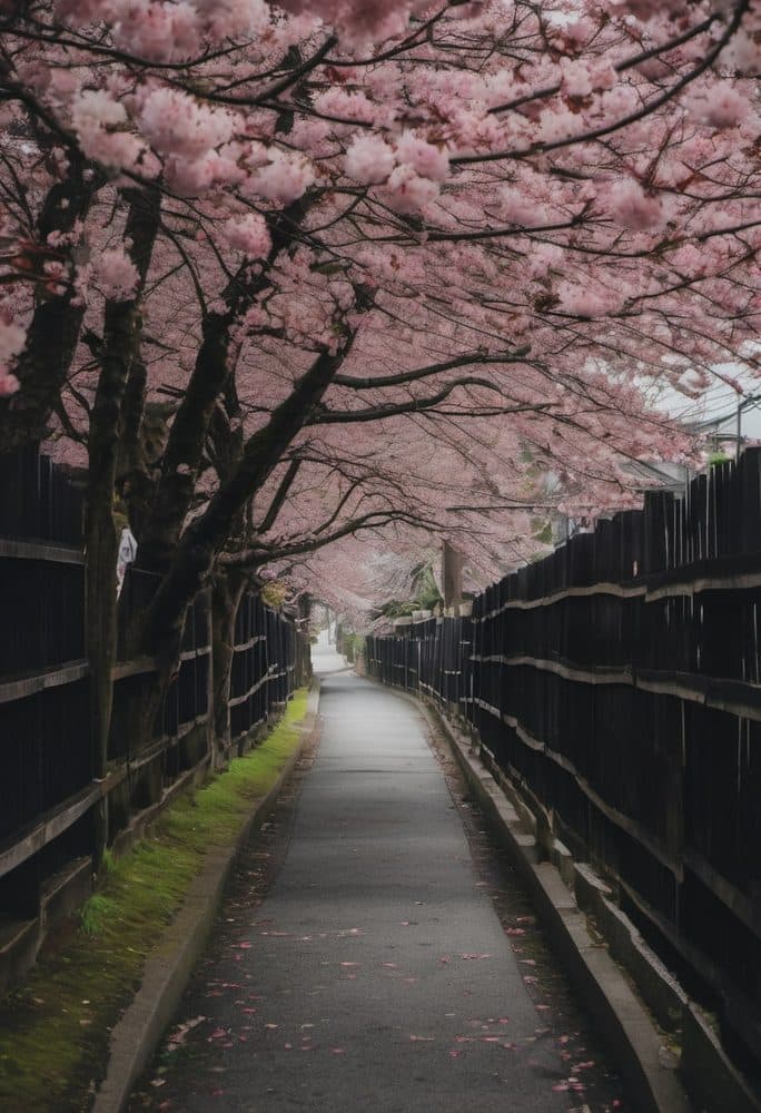 桜並木の道