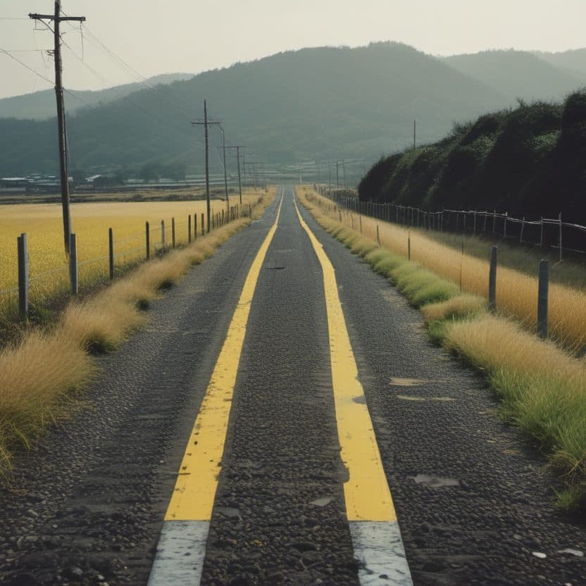 田んぼの間の一本道
